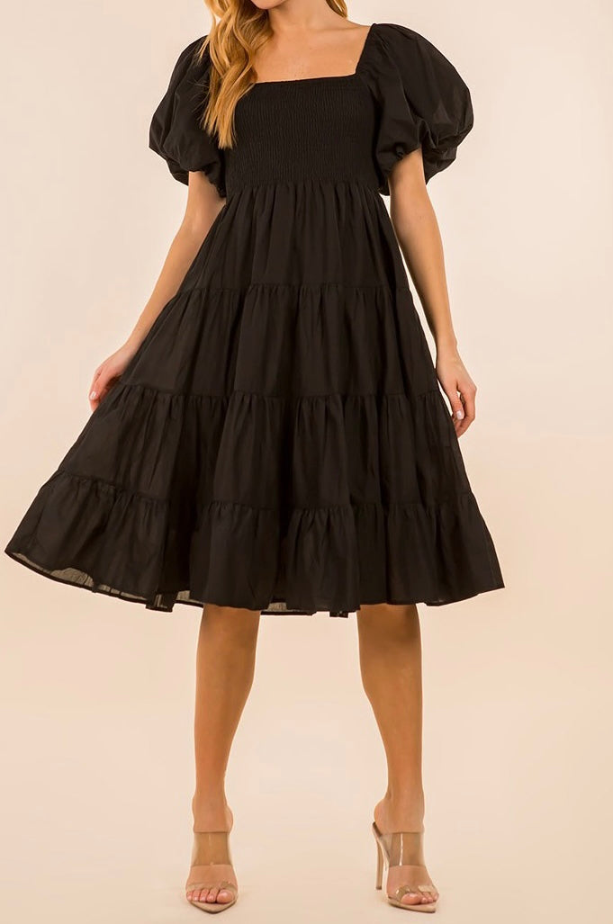 Small - Solid Square Neck Midi Dress