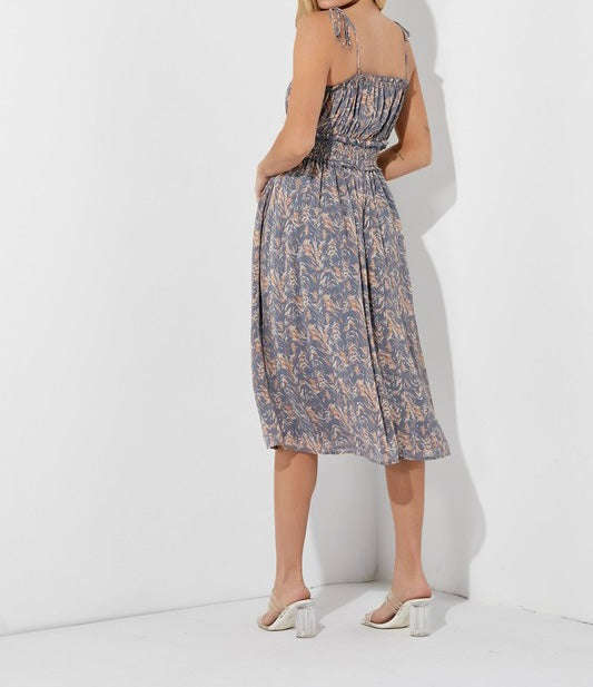Small - Floral Self Tie Strap Midi Dress