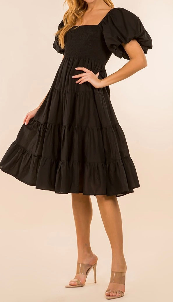 Small - Solid Square Neck Midi Dress