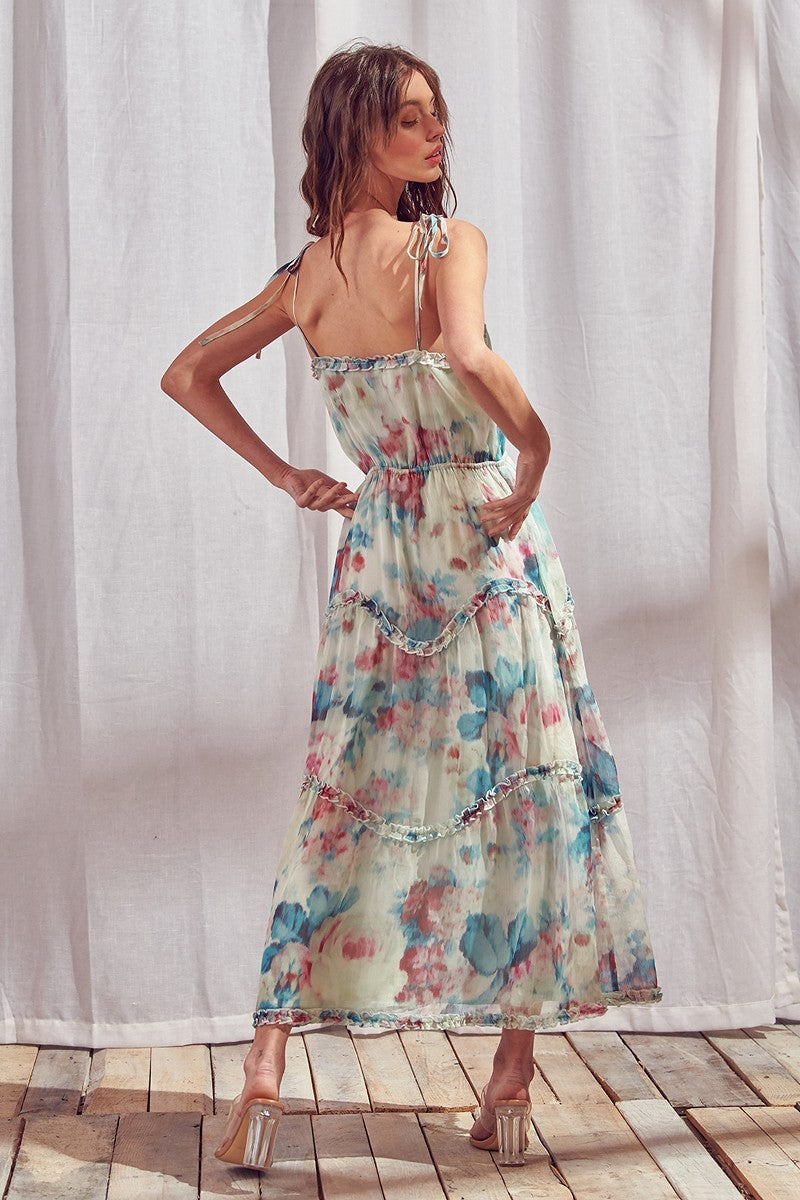 Medium - Blue Floral Midi Dress