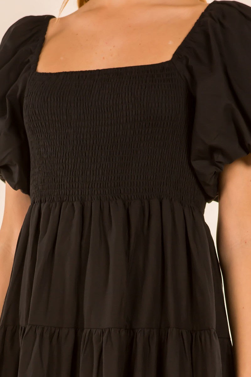 Small - Solid Square Neck Midi Dress