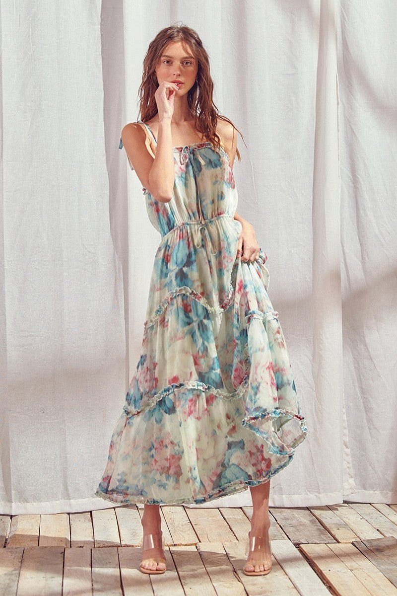 Medium - Blue Floral Midi Dress