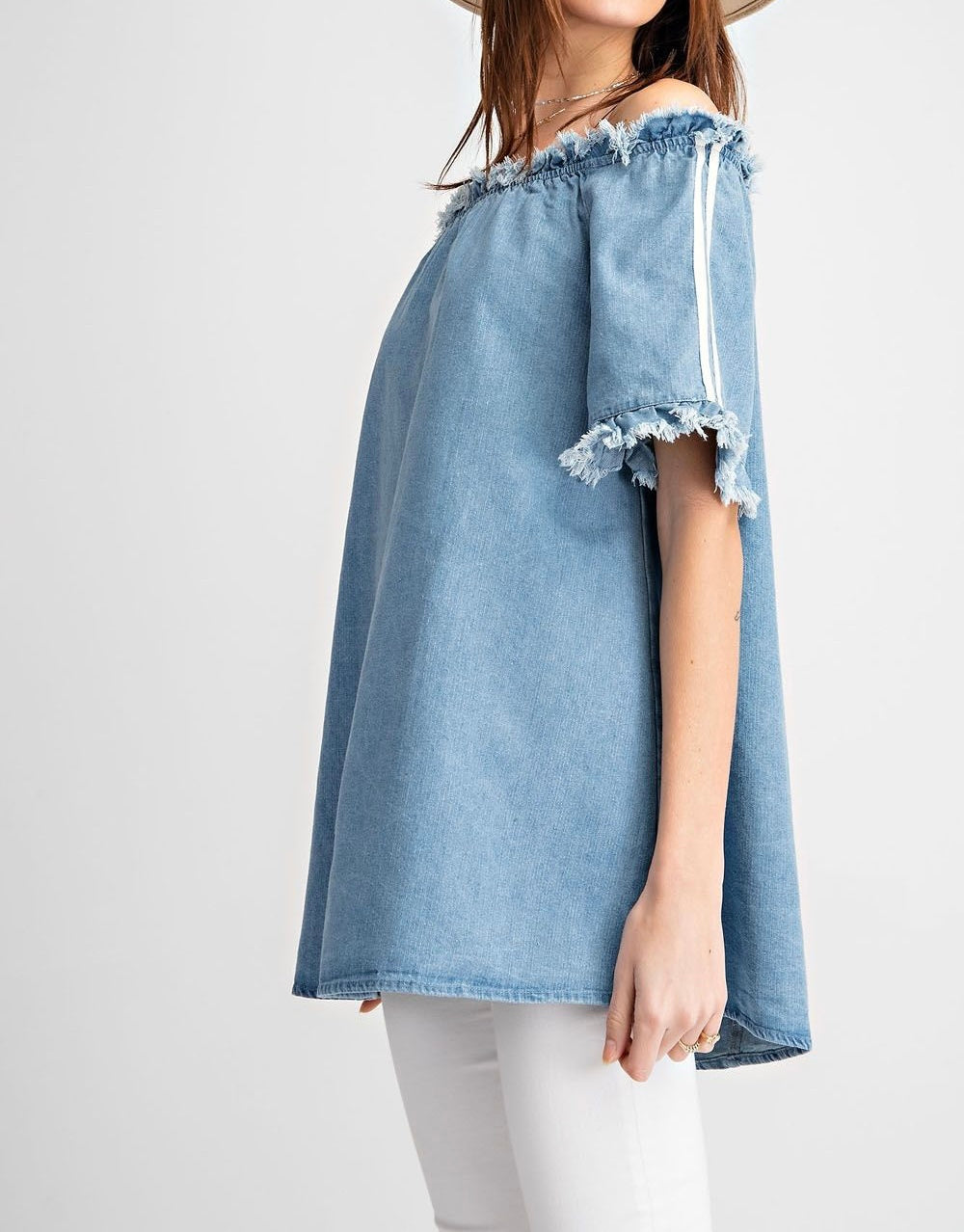 Small - Denim Off Shoulder Top