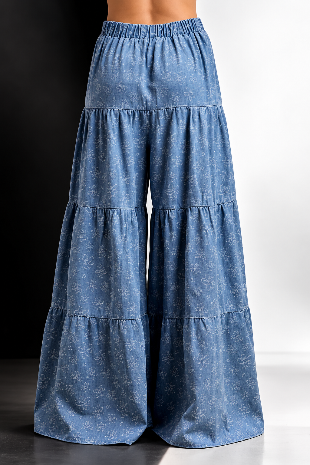 Floral Tiered Denim Pants
