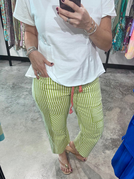 Key Lime Striped Barrel Pants