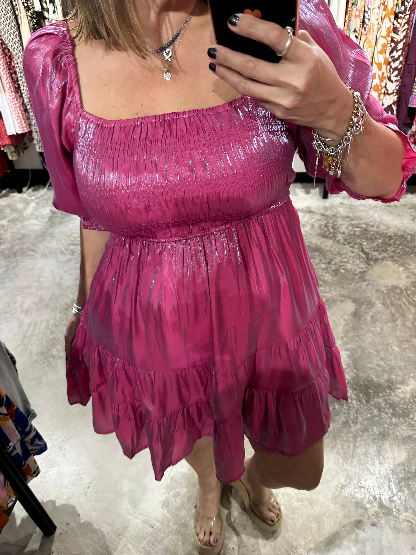 Berry Satin Smocked Short Dress