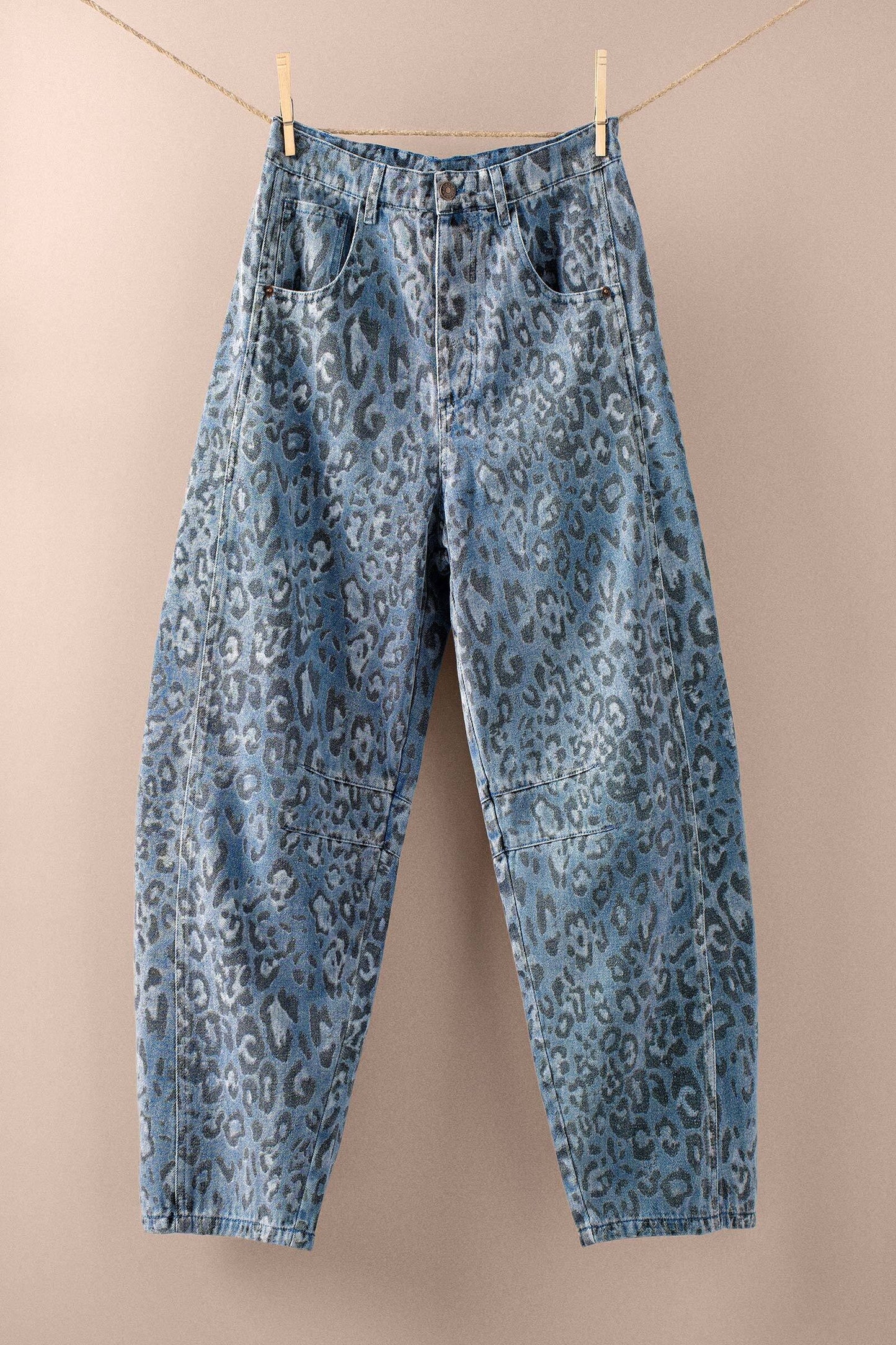 Leopard Camo Barrel Denim Pants