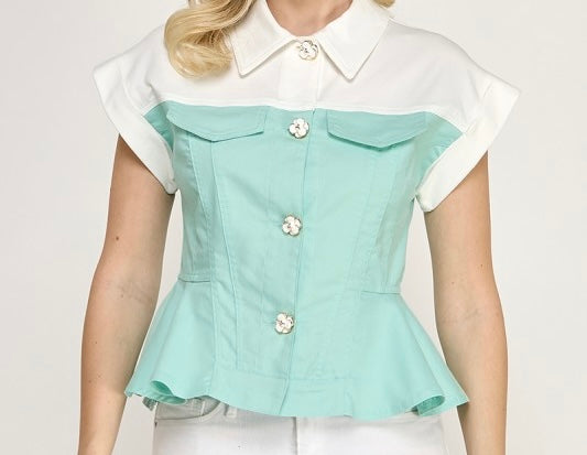 Mint Peplum Top