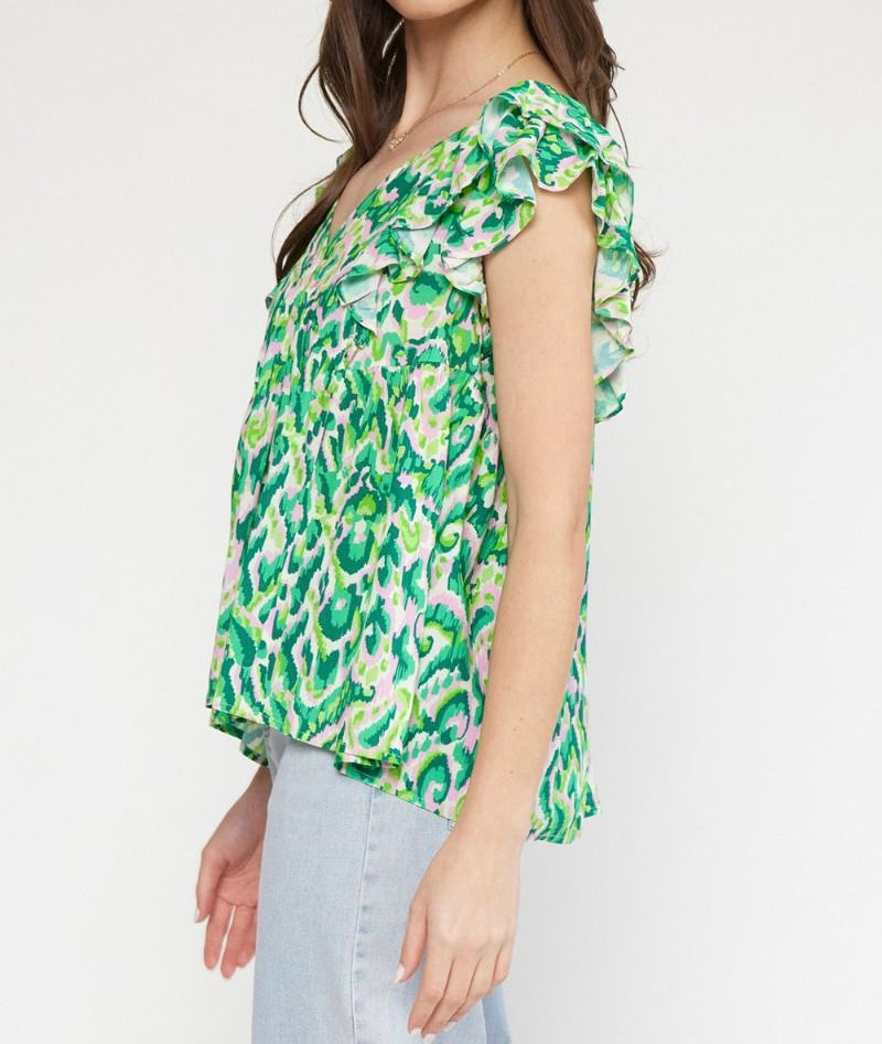 Green Flutter Sleeve Top