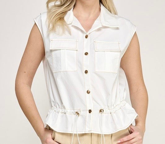 White Drawstring Top