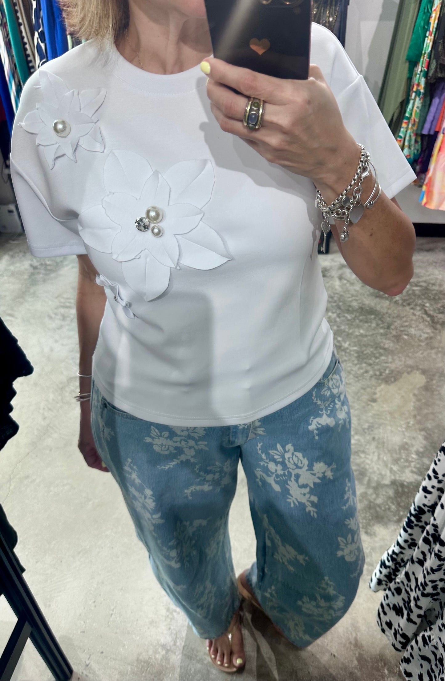 Floral Appliqué White Top
