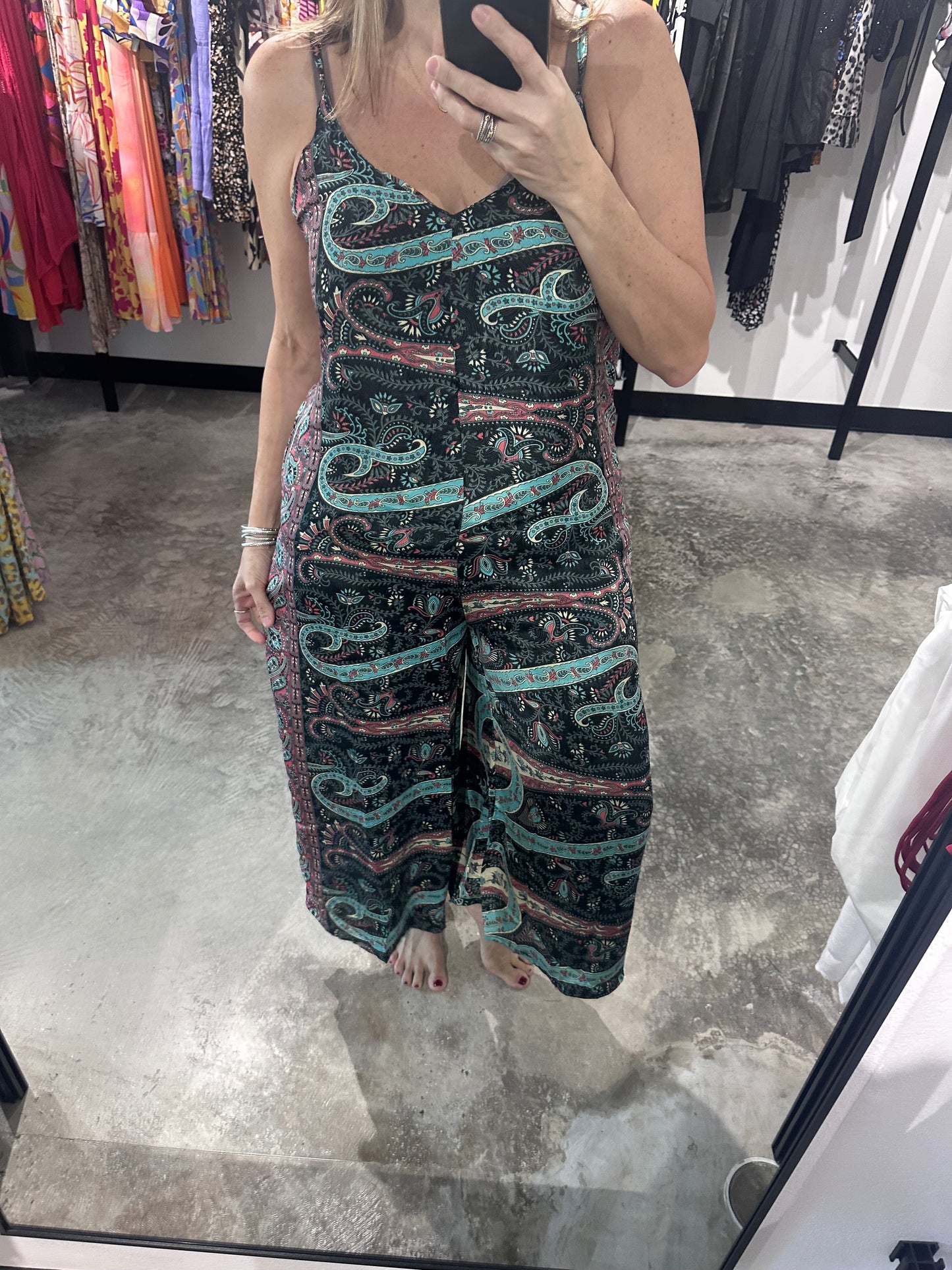 One Size Boho Straight Wide Leg Jumpsuit