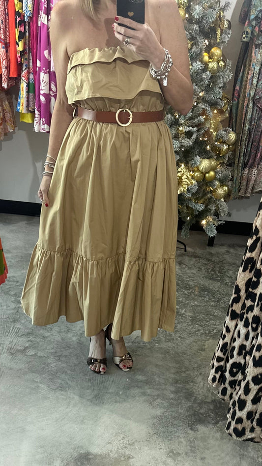 Strapless Ruffle Maxi Dress