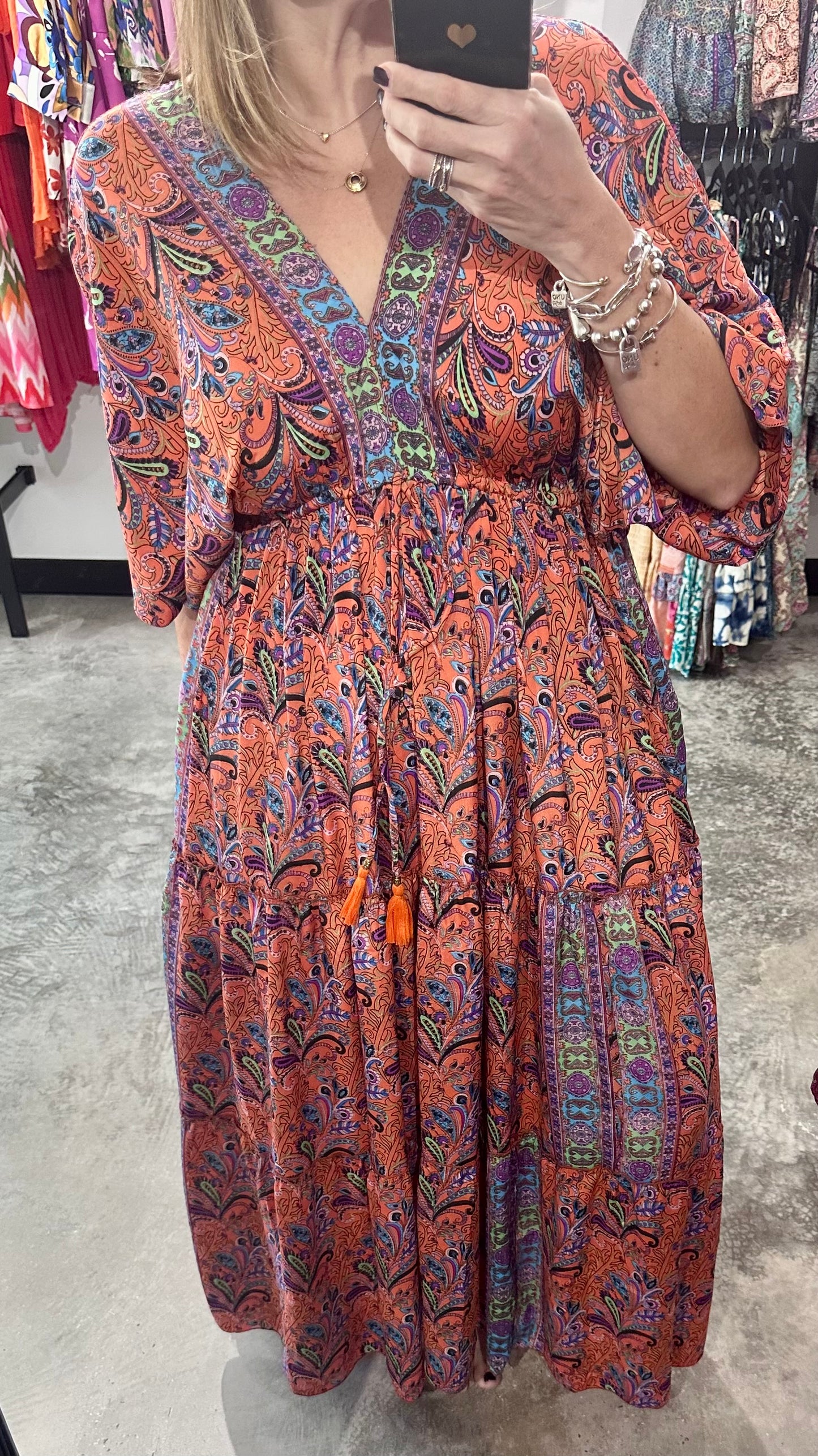 One Size 3/4 Sleeves Maxi Dress