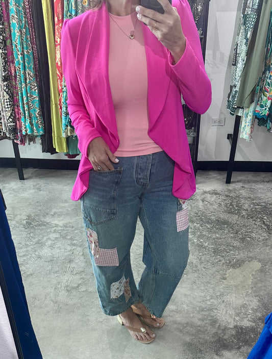 Pink Patchwork Barrel Denim Pants
