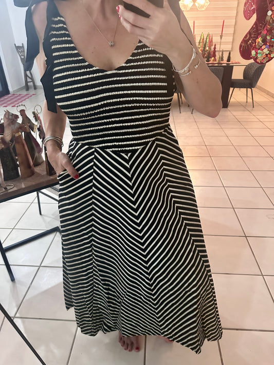 Striped Black & White Knit Midi Dress