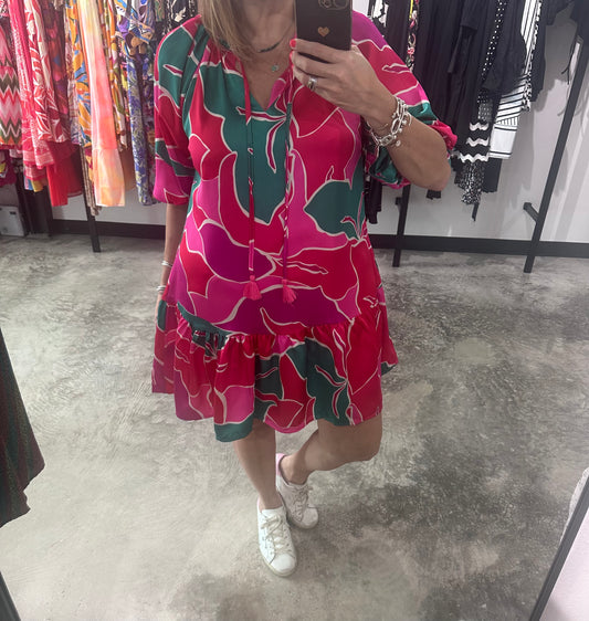 Abstract Print in Magenta Mix Short Dress