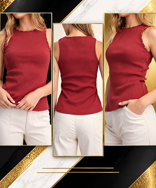 Stud Round Neck Top - Assorted