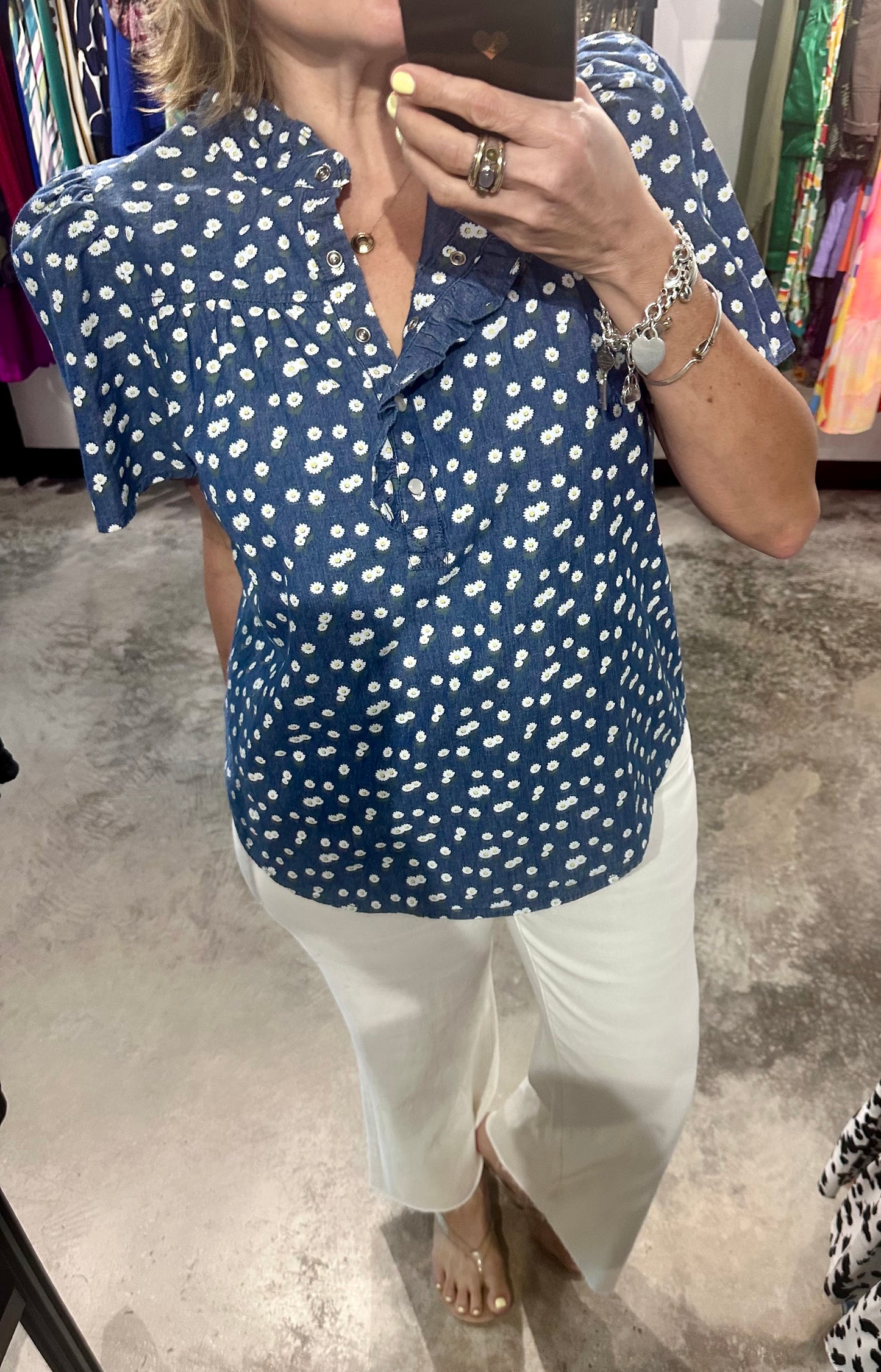 Floral Print Denim Top