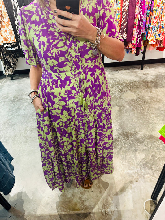 Royal Print Mint Grape Maxi Dress