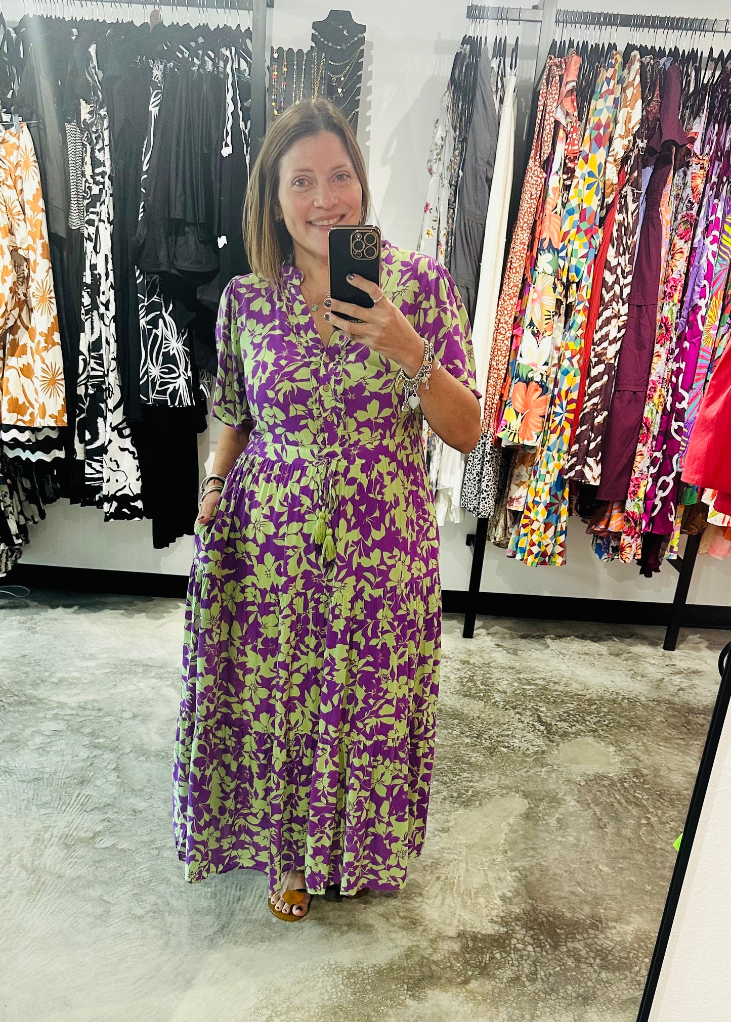 Royal Print Mint Grape Maxi Dress