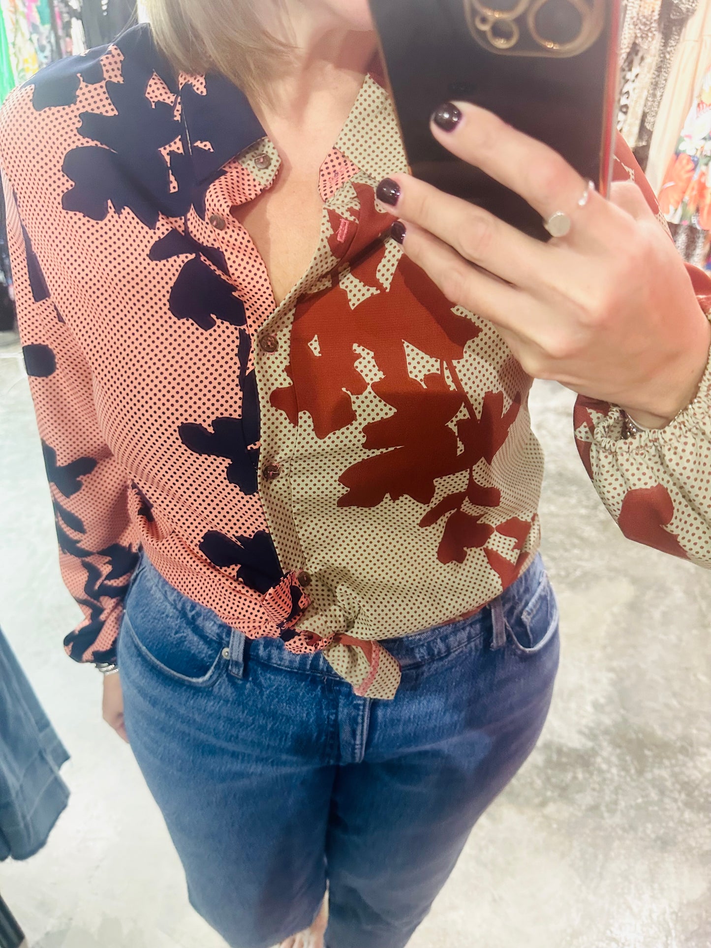 Floral Contrast Long Sleeve Top