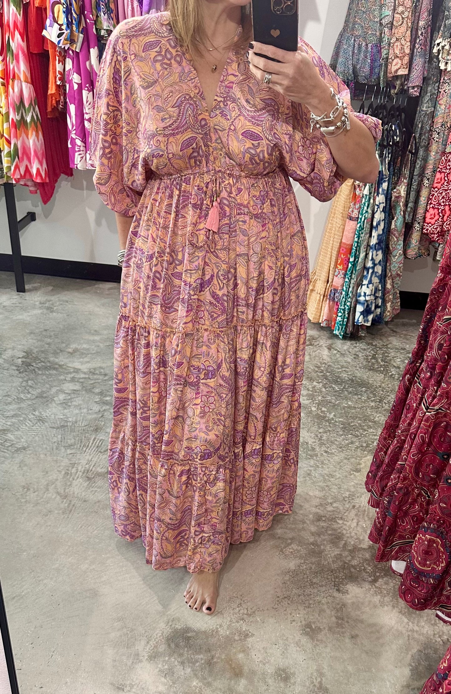 One Size 3/4 Sleeves Maxi Dress
