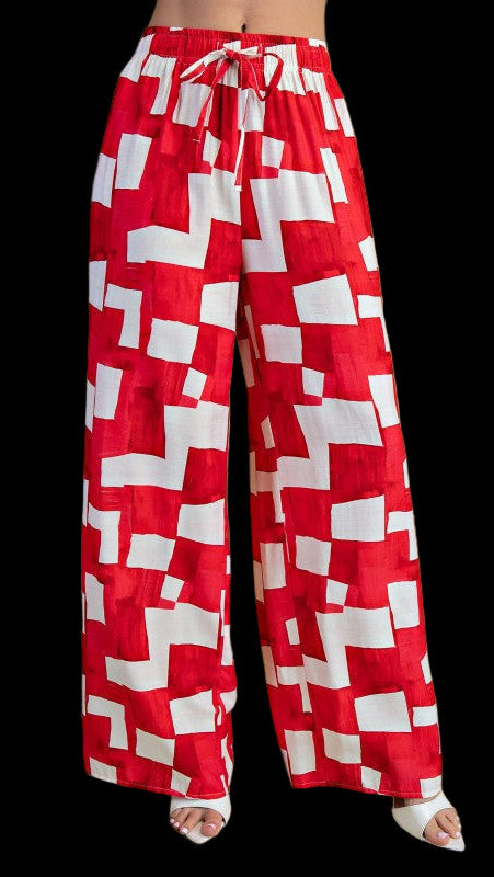 Geometric Print in Red Pants