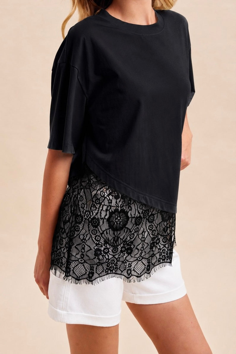 Lace Trimmed Asymmetrical Top
