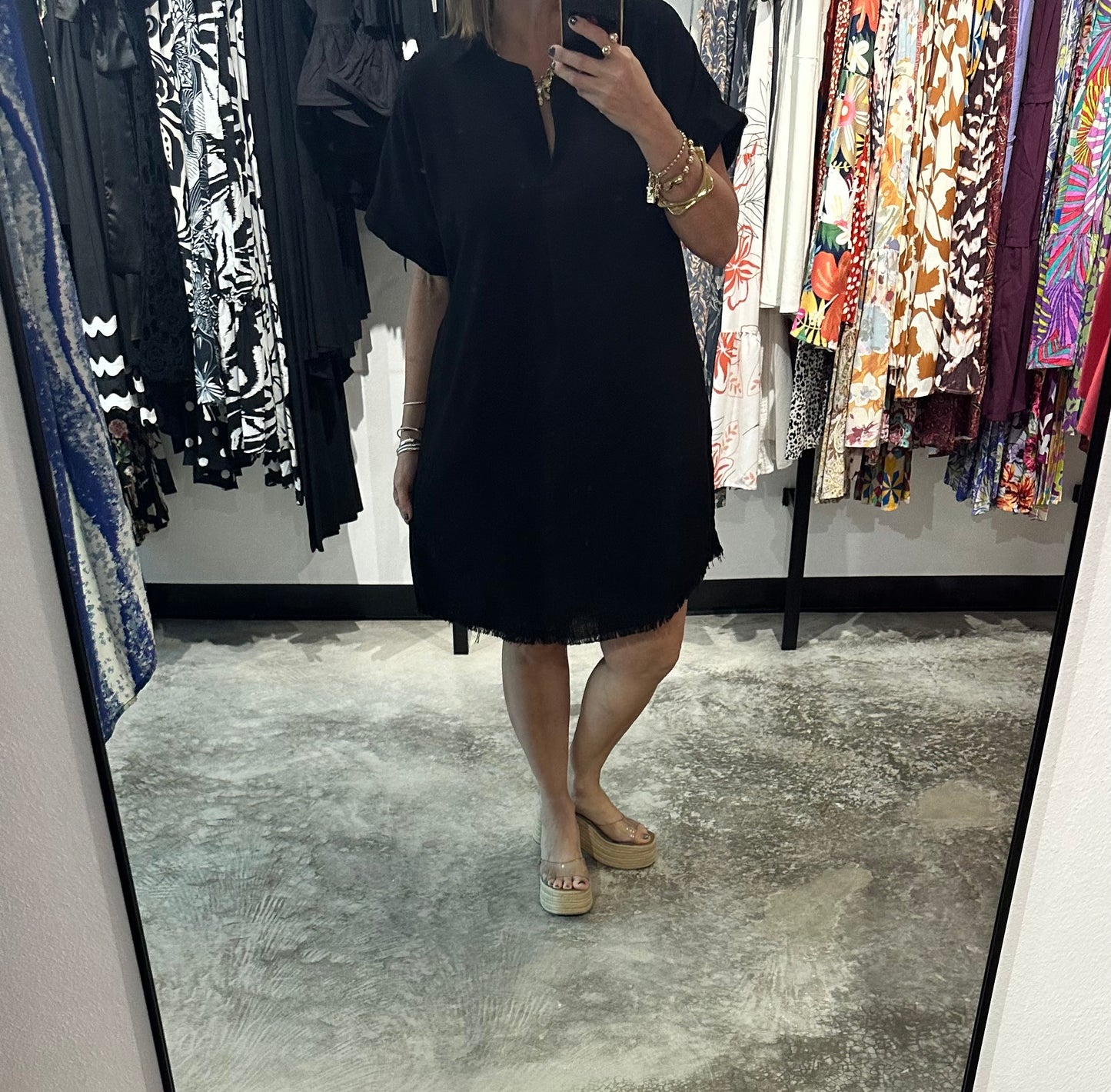 Curvy Linen Blend in Black Short Dress