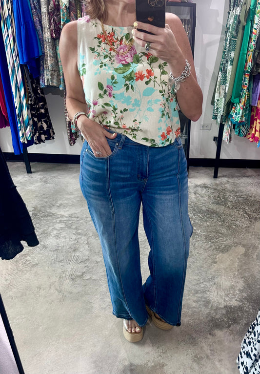 High Waist Wide Leg Denim Pants