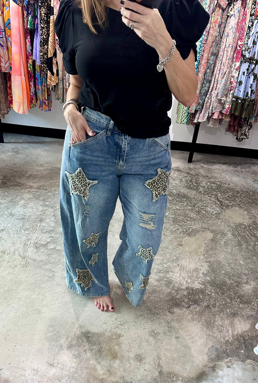 Leopard Star Denim Pants