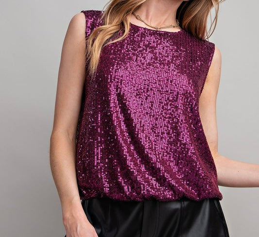 Sleeveless in Plum Sequin Top