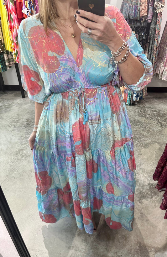 One Size 3/4 Sleeves Maxi Dress