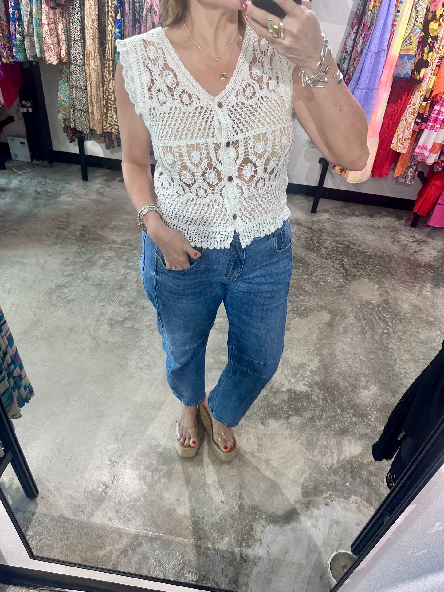 White Eyelet Crochet Top