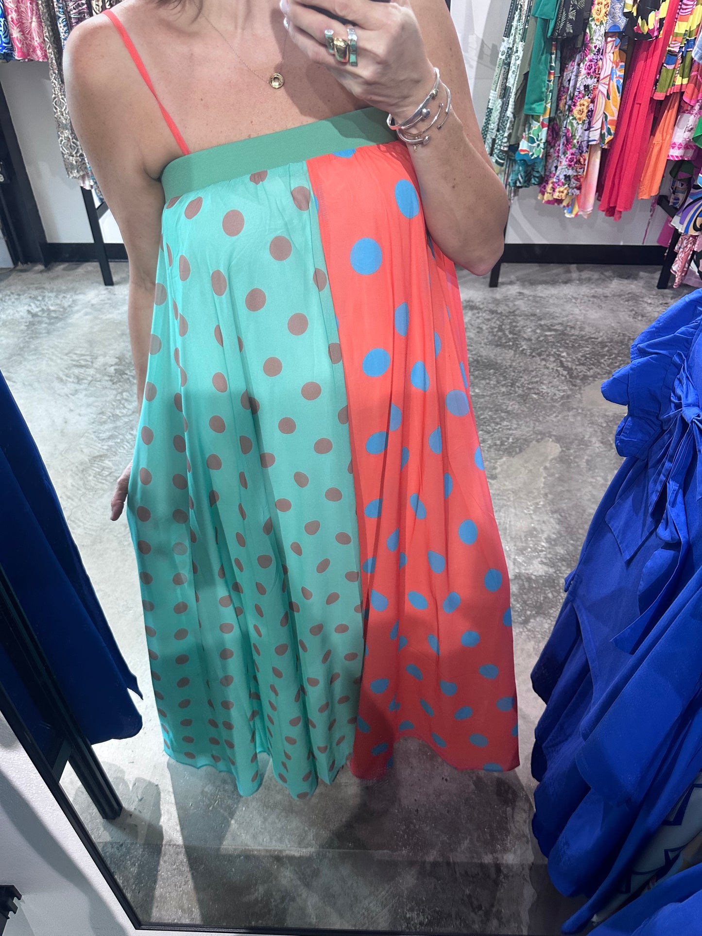 Color Blocked Polka Dot Maxi Dress