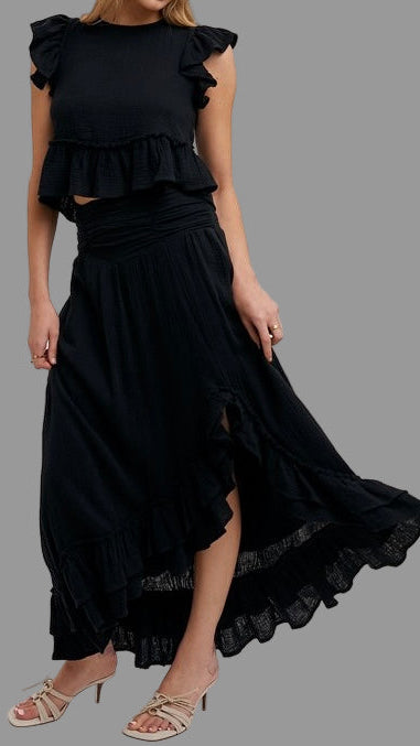 Ruffle Trim Top & Maxi Skirt Set