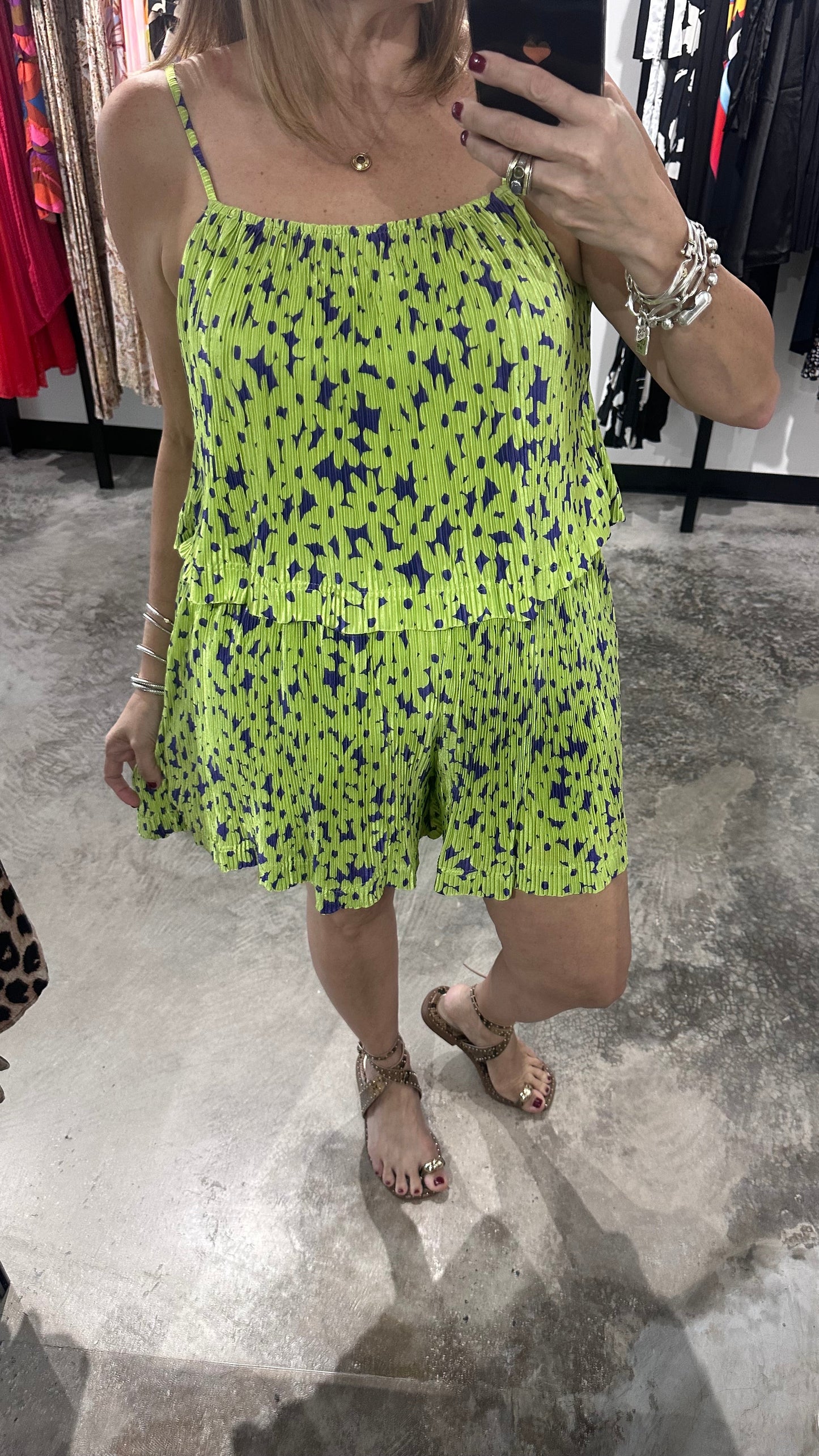 Pleated Print in Green Romper