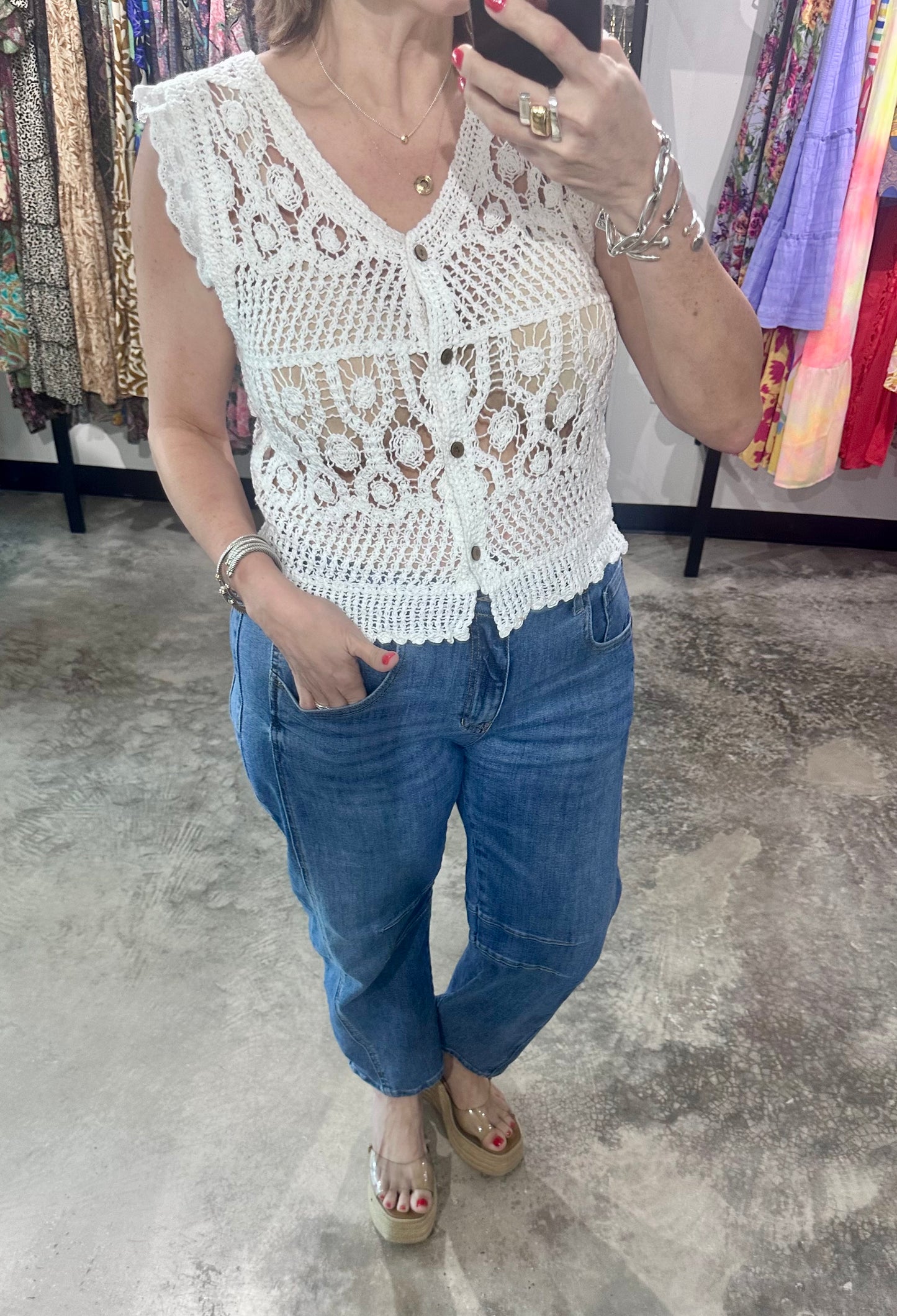 White Eyelet Crochet Top
