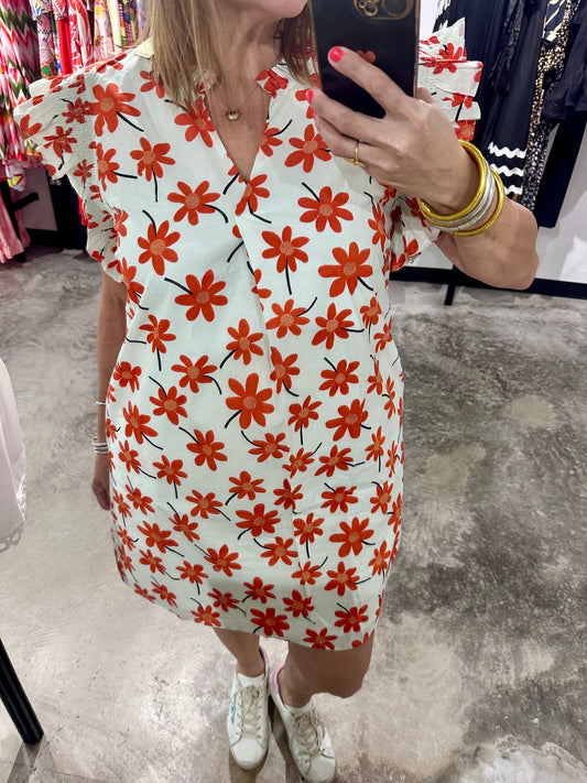 Floral Pleated Short Dress