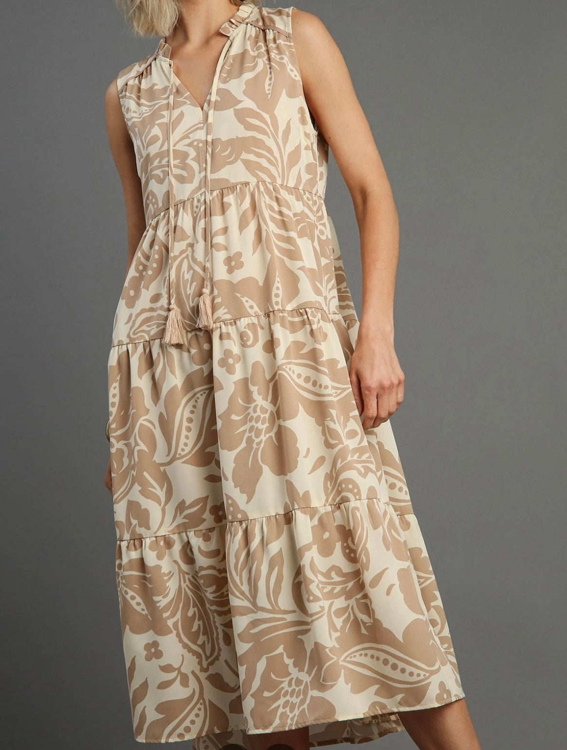 Two Tone Floral Print Midi Dress