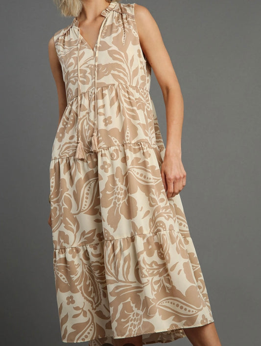 Two Tone Floral Print Midi Dress