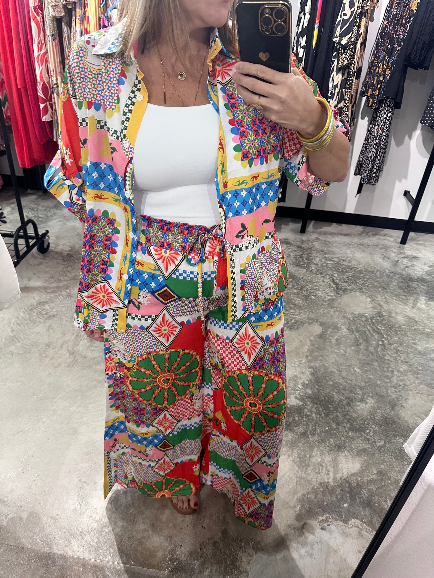 Print Short Sleeve Matching Pant Set