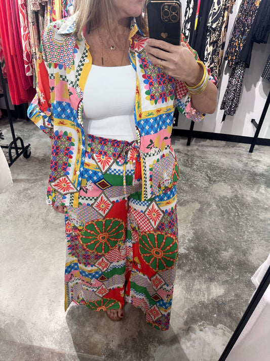 Print Short Sleeve Matching Pant Set
