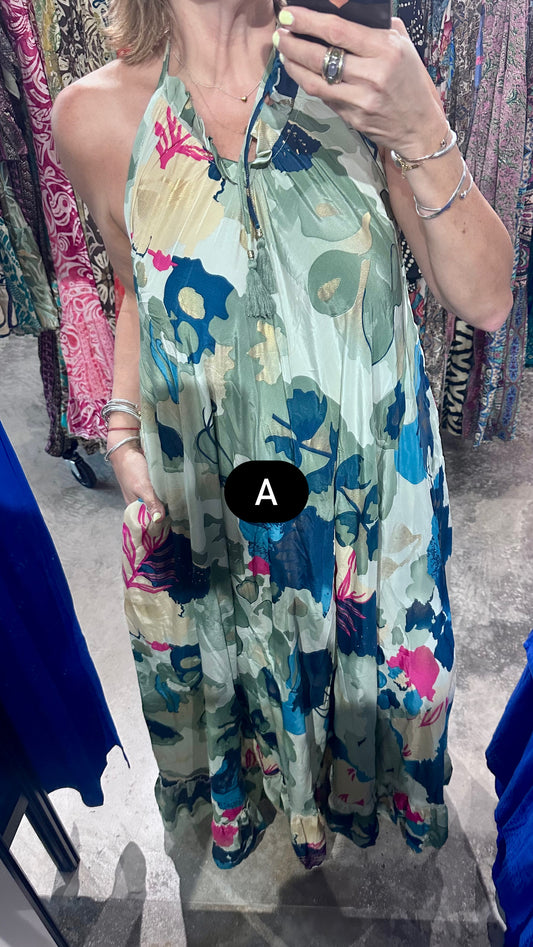 One Size Halter Back Open Maxi Dress - Assorted