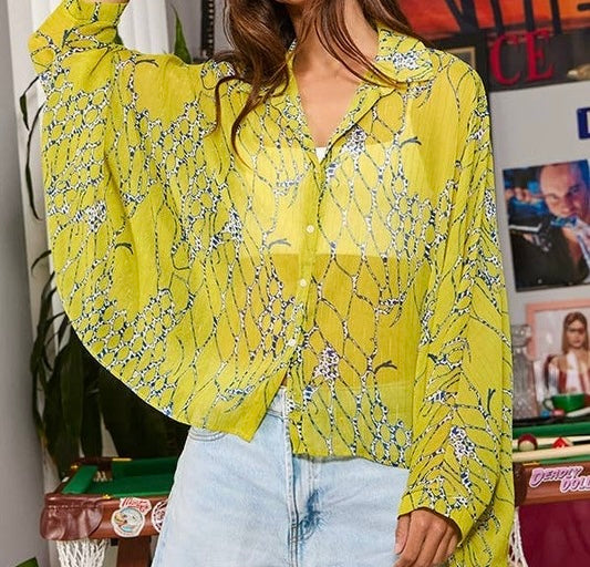 Oversize Sleeve Sheer Top
