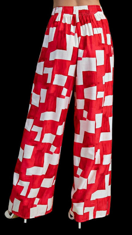Geometric Print in Red Pants