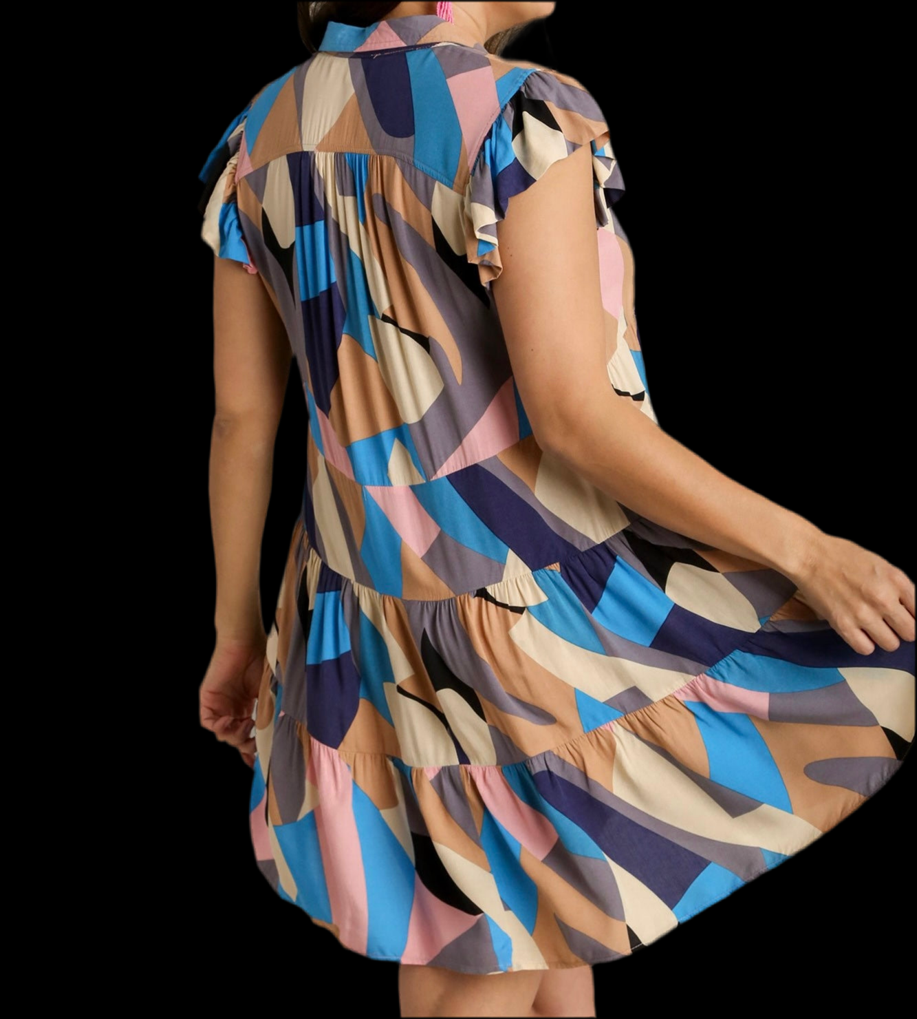1XL - Curvy Multi Color Abstract Print Short Dress