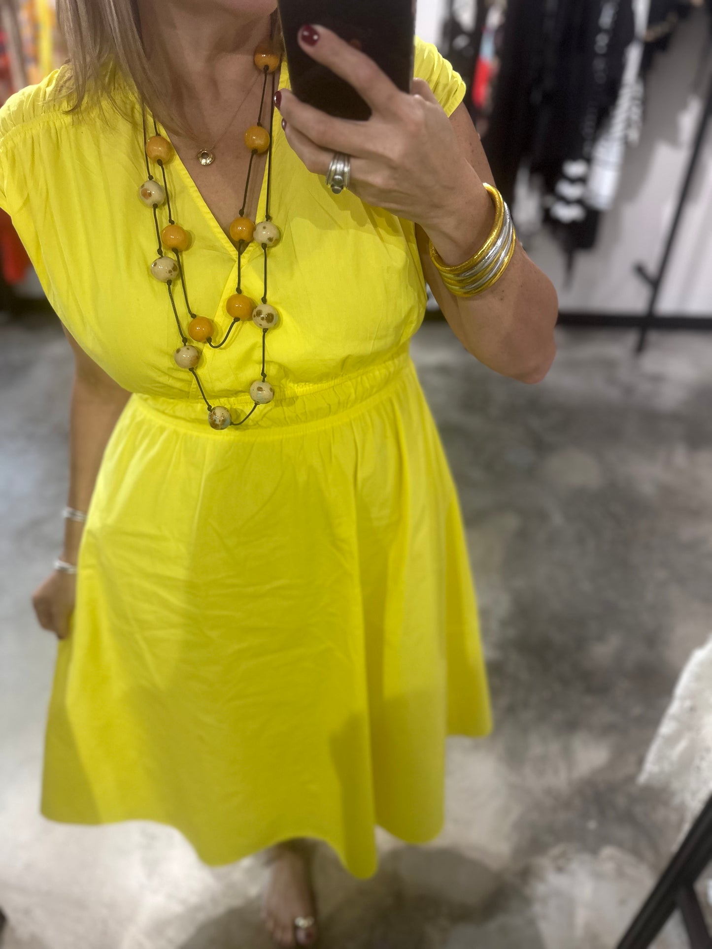 Lemon Solid Midi Dress