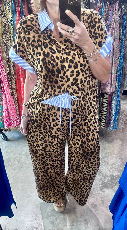 Leopard Print Top & Wide Leg Pant Set